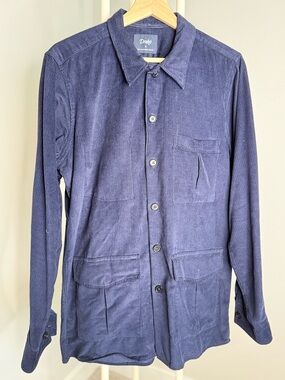 Drakes Navy Corduroy Work Shirt Jacket